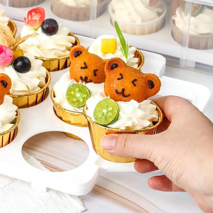 4-Tier Cupcake Carrier Holds 48 Cupcakes - Portable Dessert Holder with Secure Clips & Clear Shell, Stackable Storage Container for Parties, Birthdays, Baking, Clear/White