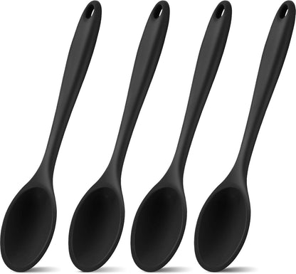 Shappy 4 Pieces Silicone Cooking Spoons 10.6 Inch Heat Resistant Kitchen Spoons for Mixing, Serving and Stirring Upgrade Large Non Stick Basting Utensils, Dishwasher Safe(Spoon,Fashionable Color)