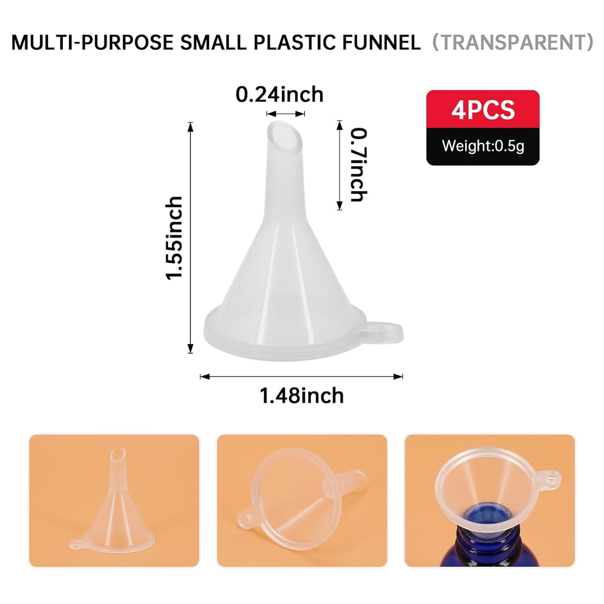 Mini Funnel 4-Pack for Lab Bottles, Sand Art, Perfume, Spice, Powder, Essential Oil, Recreational, Kitchen Food Grade Small Plastic (4colors)