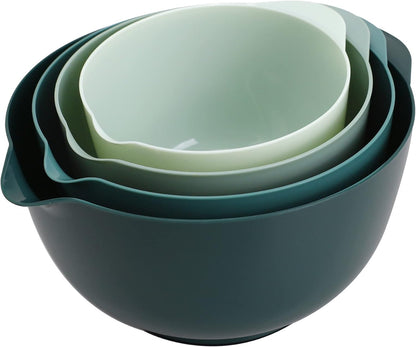 BoxedHome Nesting Plastic Mixing Bowl Set With Pour Spout, Microwave and Dishwasher Safe, BPA free Non-Slip Base, Set of 4 Size 1.7, 2.5, 3.5 and 4.5qt, Great for Prepping, Baking, Cooking (Dark Blue)