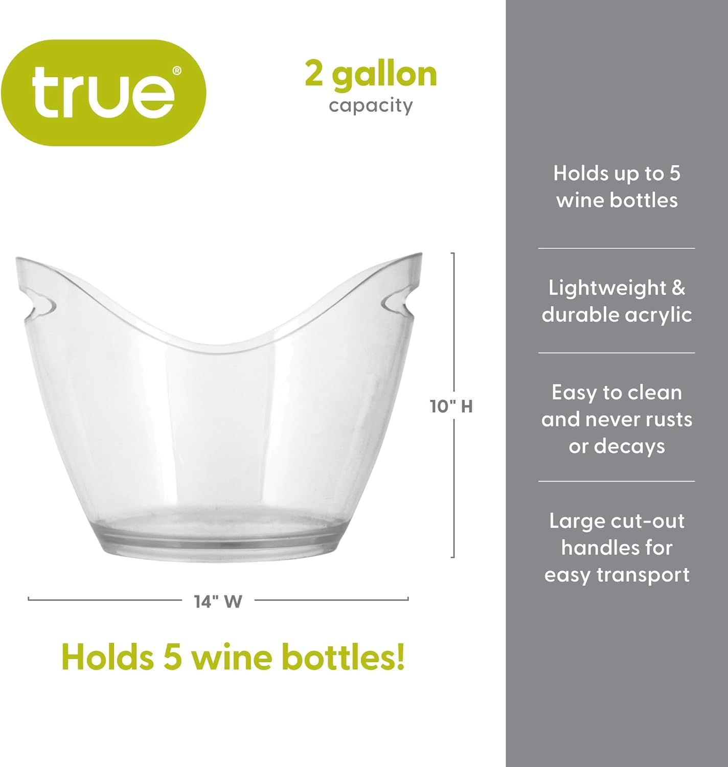 True Chill Acrylic Ice Buckets for Parties and Drinks, 2.11 Gallons (8 Liters) Wine Beer Champagne Bucket, Beverage Tubs Hosting Essentials, Ice Holder for Party, Bar Cart Accessories, Set of 1