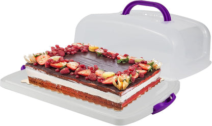 Cake Carrier with Lid, Purple Cake Holder Cupcake Container for 12 Cupcakes or 1 Large Cake Pie Pizza Tart 2 in 1 Portable Dessert Container for Cake Pie Muffin