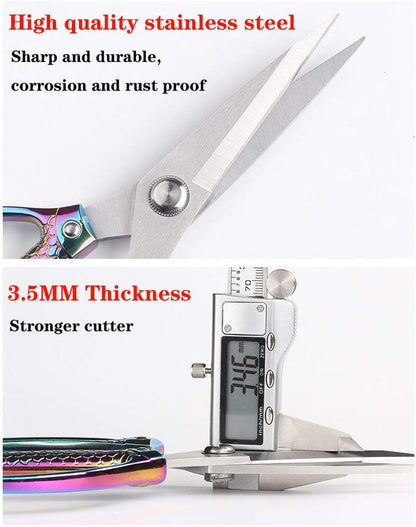 Jasni Stainless Steel Heavy Duty kitchen shears scissors for food meat poultry cooking cutting sharp Powerful strong professional All-Purpose pretty Color rainbow iridescent Titanium utility Office