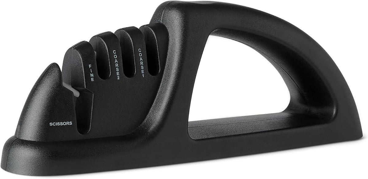 Amazon Basics 4-in-1 Kitchen Knife Sharpener with Nonslip Base, Includes Safety Glove
