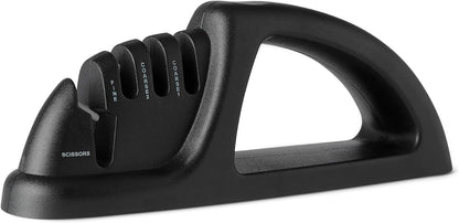 Amazon Basics 4-in-1 Kitchen Knife Sharpener with Nonslip Base, Includes Safety Glove