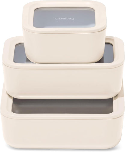 Caraway 13pc Glass Food Storage Container Set - Easy to Store, Non Toxic Lunch Box - with Glass Lids - Includes Storage Organizer - Mist