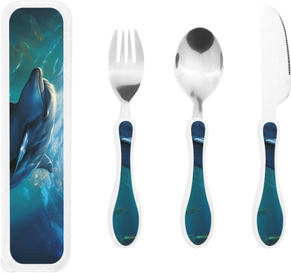 3-Piece Kids Silverware Set With Storage Case, Stainless Steel Reusable Children Safe Knife Spoon Fork Set Candy Children Flatware Set For Kids Lunch Box