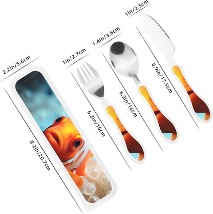 3-Piece Kids Silverware Set With Storage Case, Stainless Steel Reusable Children Safe Knife Spoon Fork Set Blue Active Girl Running Sunset Children Flatware Set For Kids Lunch Box - Colors A