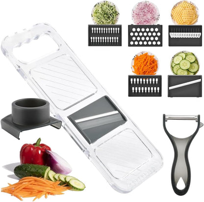 Mandoline Slicer for Kitchen, 6-in-1 Vegetable Chopper with Safe Hand Guard Easy-Clean Design & Compact Storage for Salad Prep, Chips, Fruits & Daily Cooking(COLOR:grey)