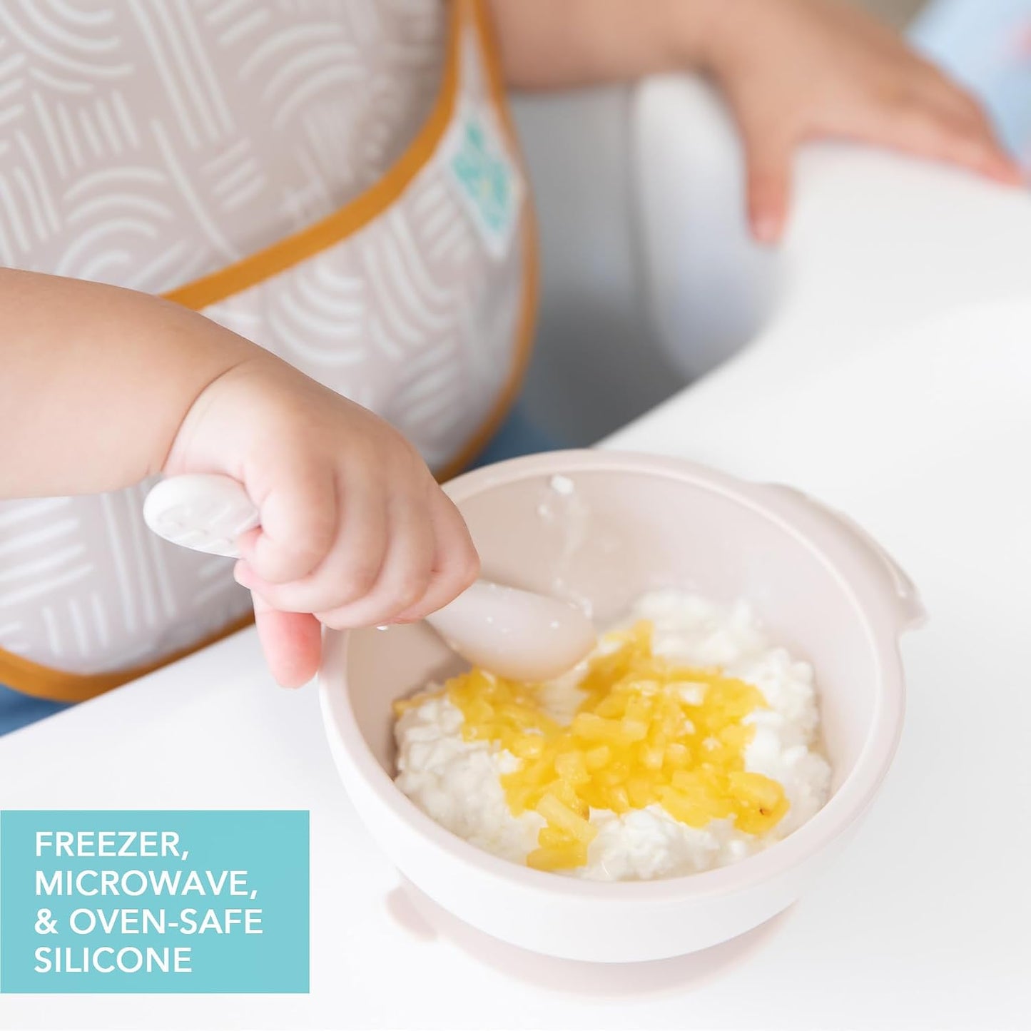 Bumkins Baby Bowl, Silicone Feeding Set with Suction for Baby and Toddler, Includes Spoon and Lid, First Feeding Set, Training Essentials for Baby Led Weaning for Babies 4 Months Up, Sage