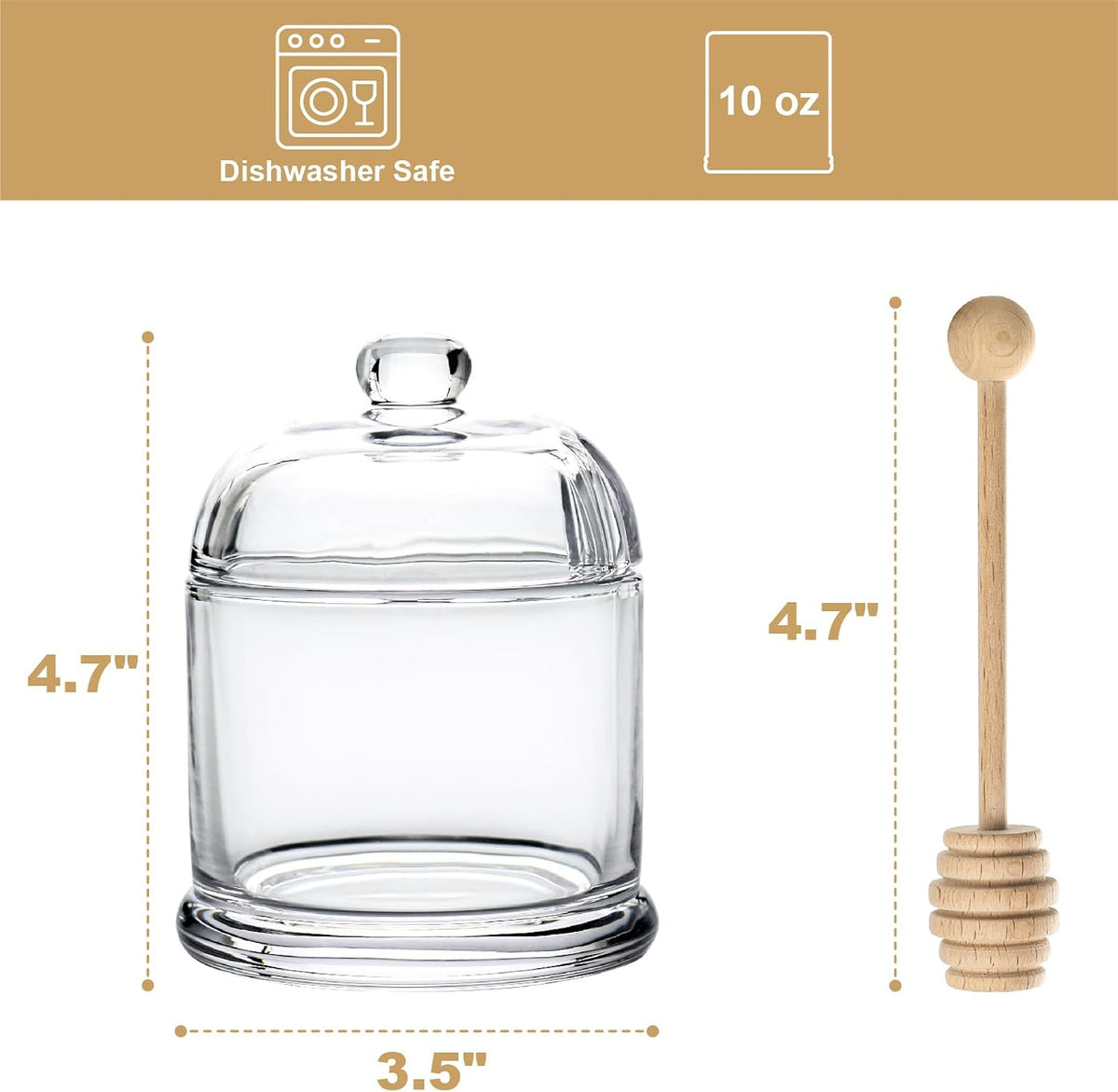 Glass Honey Jar with Wooden Dipper, 10 oz