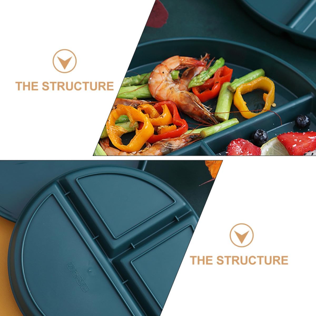 GALPADA Pp Plastic Three-compartment Divided Dinner Plate, 3-grid Portion Control Tray in Dark Green, Food-grade Plastic Breakfast Plate for Portion Management and Meal Prep