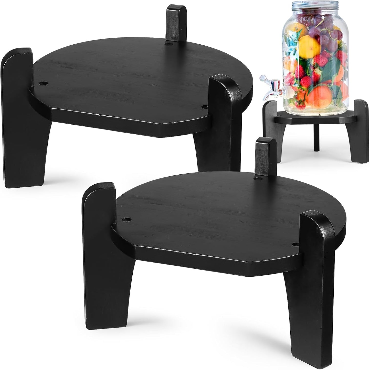 Roshtia 1 Pcs Beverage Dispenser Stand Bamboo Wood Drink Dispenser Stand Fits 6-8" Diameter of Glass Jar Base for Glass Beverage Water Jug Containers (Black)