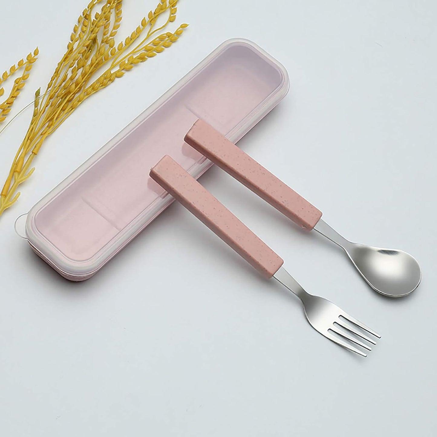 VANRA 2-Piece Children Flatware Set 18/10 Stainless Steel Child Tableware Set Silver Cutlery Set Silverware Dinner Utensils Spoon Fork Set with Travel Case for Kids (Chrome Finished) (Blue)