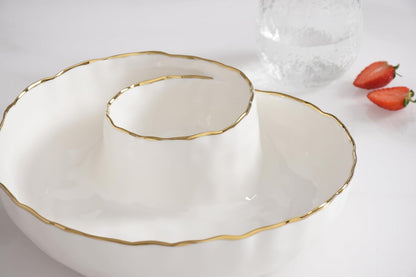 Pampa Bay Portofino Plata, Round Chip & Dip, 9.5” D x 2.75" (White and Gold)