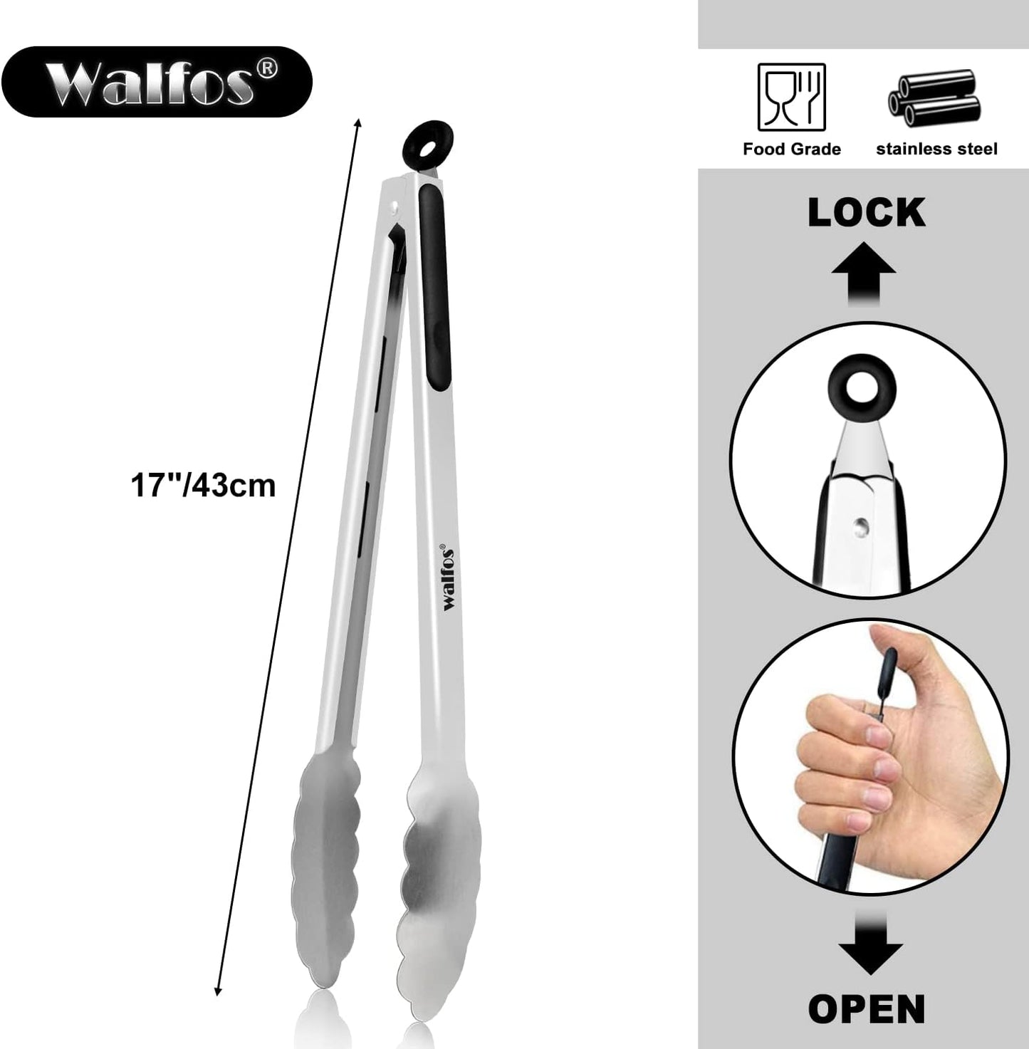 WALFOS Tweezer Tongs for Cooking, Kitchen Tweezers Stainless Steel Pasta Tweezers Tongs for Cooking, Roasting, Grabbing Small Objects, Dessert, BBQ, Spaghetti 3 Pcs (8+10+12-Inch)