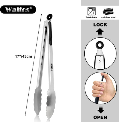 WALFOS Tweezer Tongs for Cooking, Kitchen Tweezers Stainless Steel Pasta Tweezers Tongs for Cooking, Roasting, Grabbing Small Objects, Dessert, BBQ, Spaghetti 3 Pcs (8+10+12-Inch)