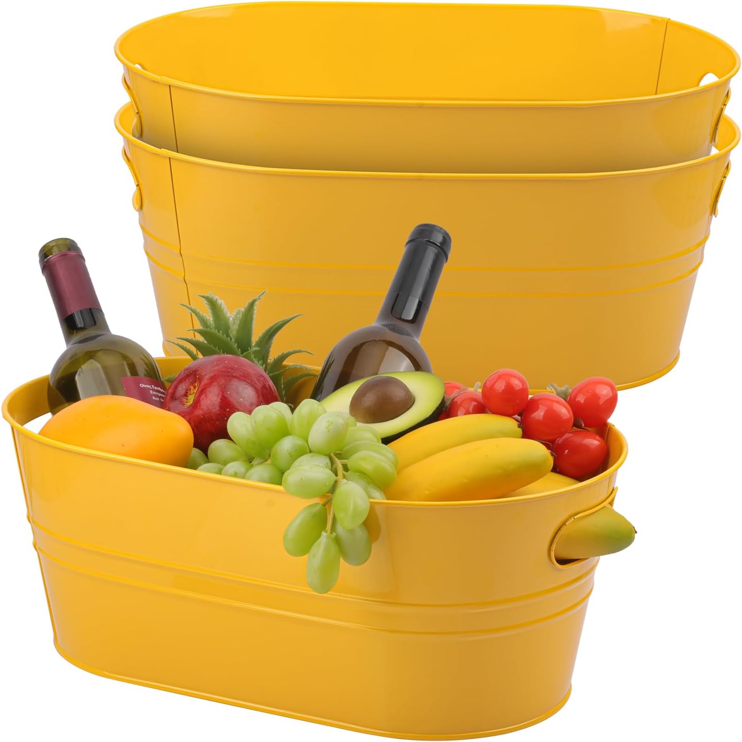3 Pack 15.3" x 9" x 6" Yellow Metal Galvanized Tub with Handles, 3 Gallon Large Beverage Tubs for Parties, Beer, Wine, and Cocktails, Rust-Proof and Durable Ice Buckets