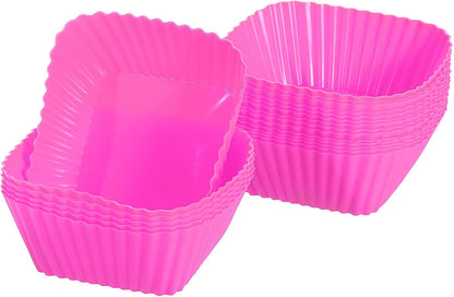 uxcell 18Pcs Silicone Cupcake Baking Cups, Silicone Muffins Liners Non-Stick Square Baking Cups, for Cooking Eggs Baking Muffins and Make a Cake(Pink)