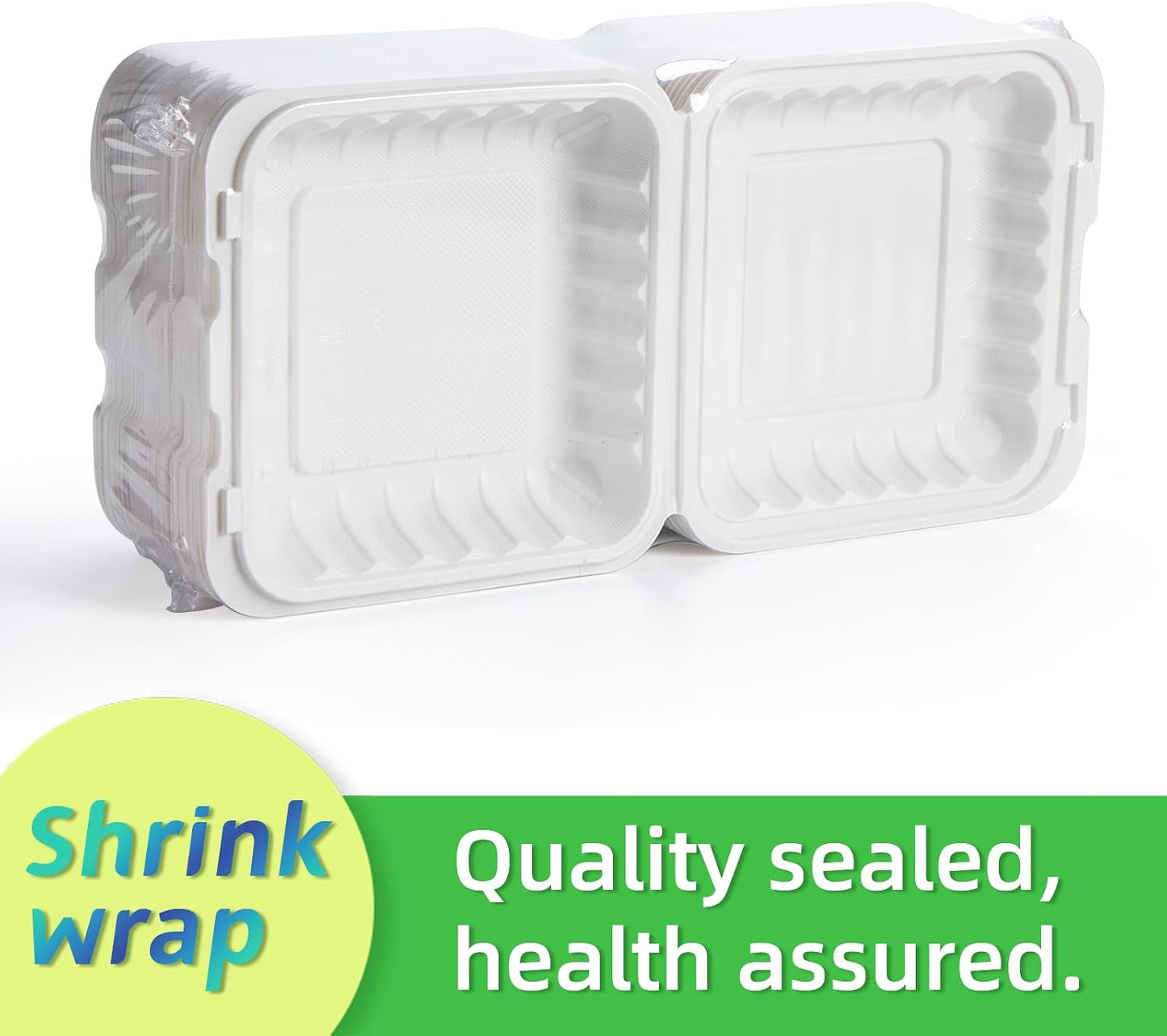 Takeout Container Mineral Filled PP Plastic - 7.8 Inch 30oz 65 Pack BPA Free 3 Compartments Shrink Wrap Bento Box | Freezer & Microwave Safe for Picnic | Black Reusable & Disposable Containers
