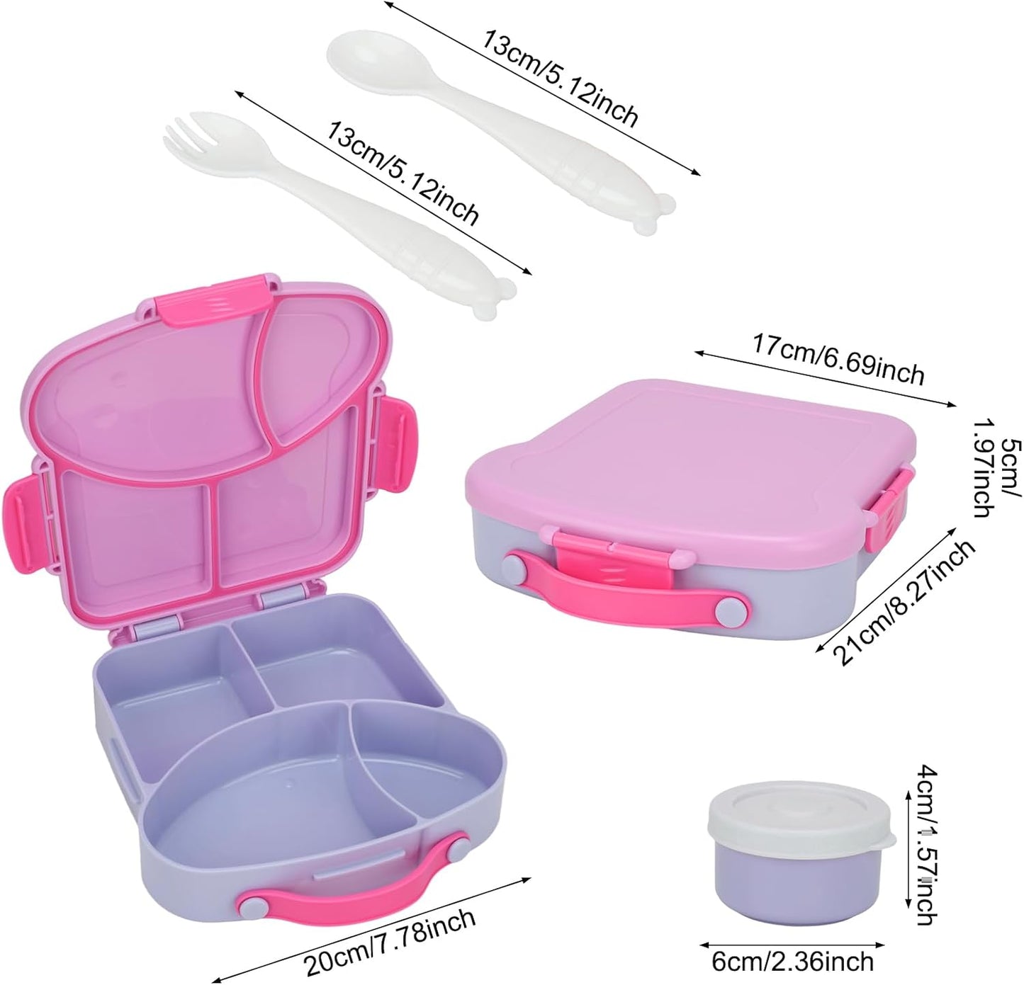 Bento Box for Kids School Lunch Box with Utensils and a Dipping Bowl, Leak-Proof 4 Compartments with Carrying Handle, BPA-Free Bento Box for Girls and Boys in School, Preschool, Daycare (Purple)