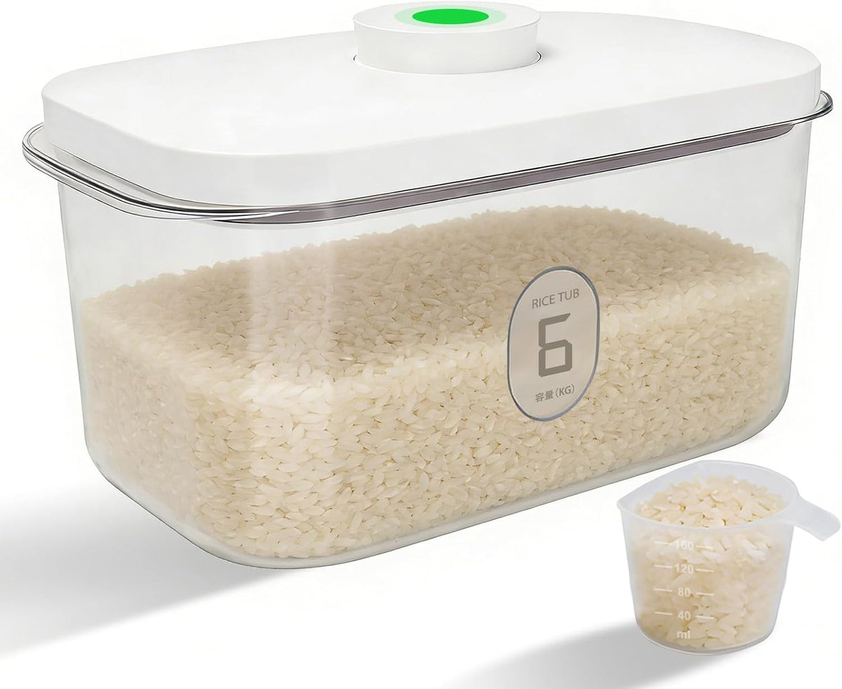 Airtight Rice Container with Measuring Cup, BPA-Free Clear PET Plastic Food Storage Container Pantry Organizers and Storage Sugar Cookies Flour Rice Container (5.6 L / 5.92 QT)