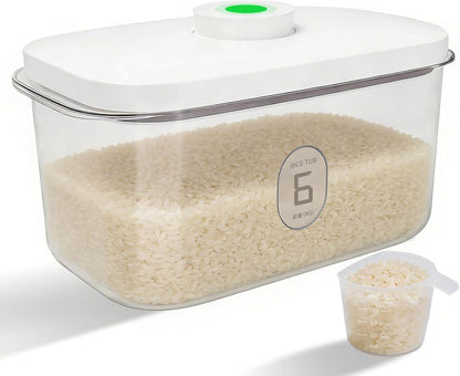 Airtight Rice Container with Measuring Cup, BPA-Free Clear PET Plastic Food Storage Container Pantry Organizers and Storage Sugar Cookies Flour Rice Container (5.6 L / 5.92 QT)