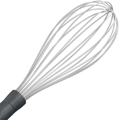 Zyliss Flat Whisk, Sustainable Wheatstraw/Nylon, Cooking Whisk forr Cooking and Serving with Heat Resistant Silicone Head, Beluga Grey, 11.9" x 2.8", Dishwasher Safe, 5 Year Guarantee