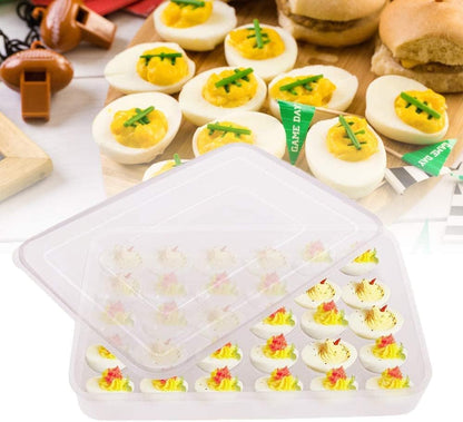 Covered Egg Holder for Refrigerator,30 Deviled Egg Tray with Lid,Plastic Egg Containers,Fridge Egg Dispenser Egg Storage Box