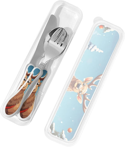 3-Piece Kids Silverware Set With Storage Case, Stainless Steel Reusable Children Safe Knife Spoon Fork Set Yellow Sunflowers Children Flatware Set For Kids Lunch Box