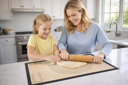 Silicone Pastry Mat with Measurements, 28 x 20 Inch Extra Thick Non-Slip Nonstick XL Baking Mat for Dough Rolling, Kneading, Fondant and Pie, Red