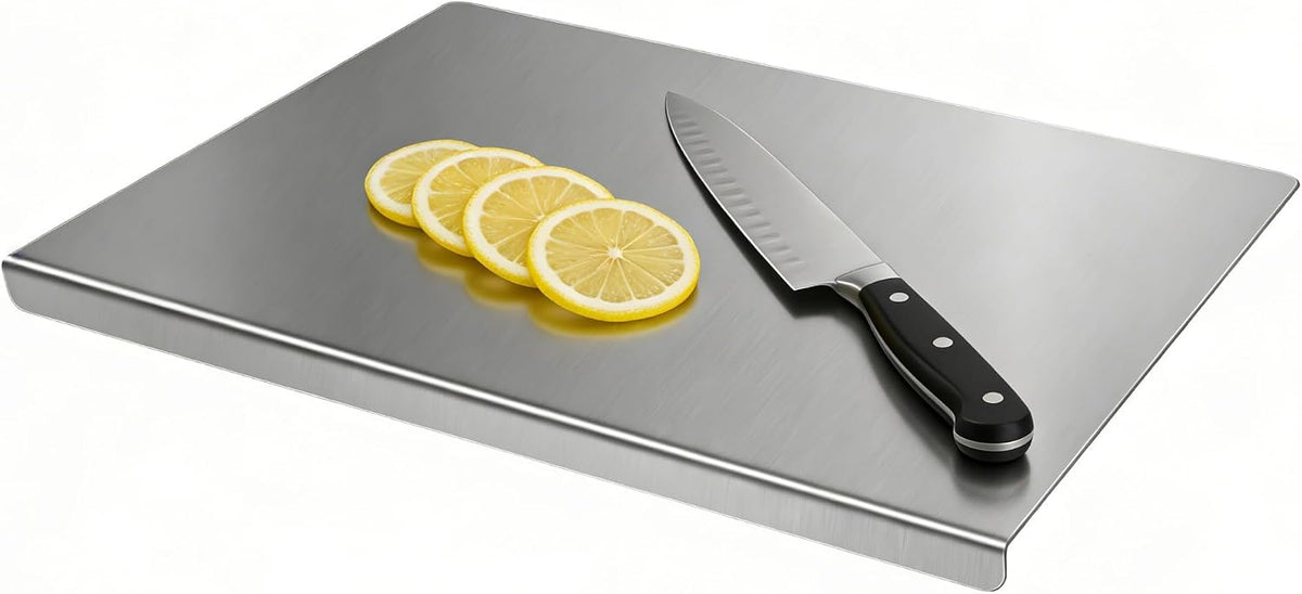 Stainless Steel Cutting Board Set for Kitchen, 2 Pack Metal Cutting Board with Counter Lip Dishwasher Safe Chopping Board for Meat, Vegetables, Fruits, Bread, Kneading (40 x 30cm/ 16 x 12 in)