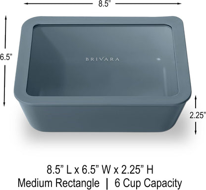 Ceramic Coated Glass Food Storage Container | No PTFE, PFOA, PFAS, and BPA | Reusable Non Toxic Meal Prep Container with Glass Lid | Easy To Store | 3 Cup Rectangle [Onyx]