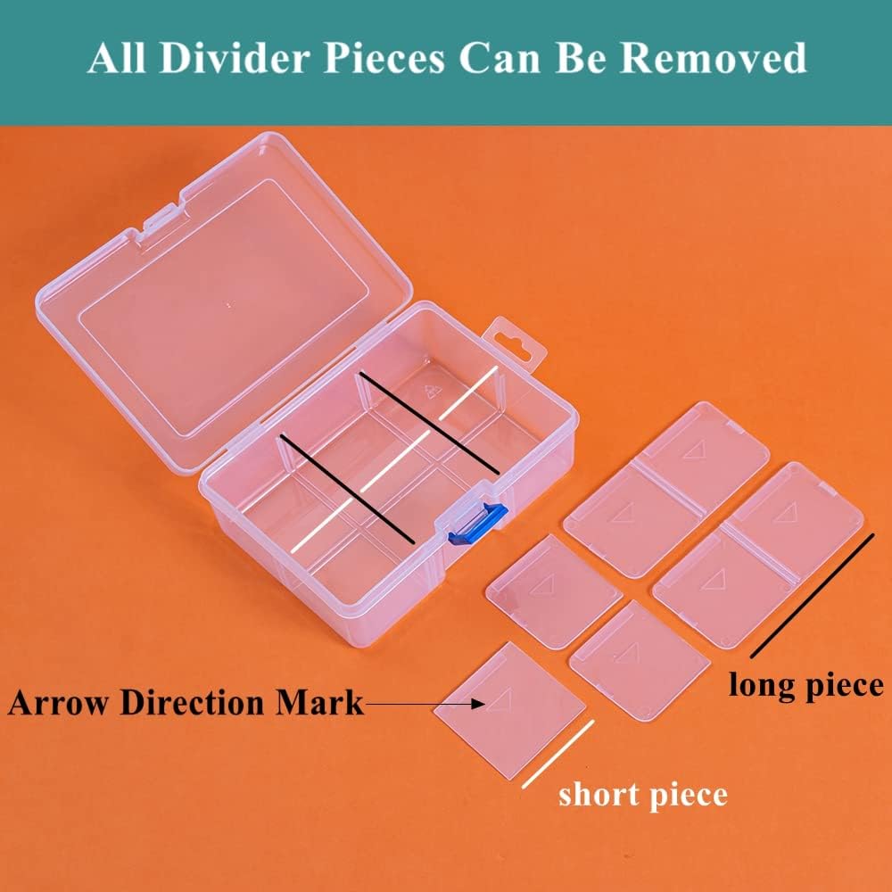 3 Pack Plastic Removable Divider Box and Storage Case for Small Parts, Hardware and Craft, 6 Grids, Clear