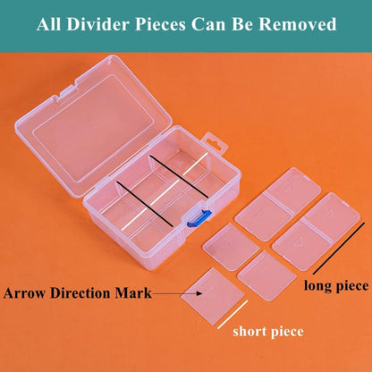 3 Pack Plastic Removable Divider Box and Storage Case for Small Parts, Hardware and Craft, 6 Grids, Clear