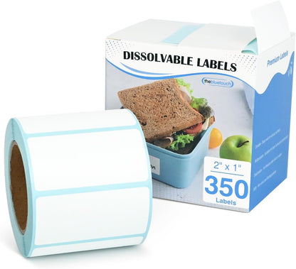 THEBLUETOUCH Dissolvable Food Labels with Dispenser - 1" x 2" Water Dissolving Labels, No Residue for Meal Prep & Food Storage Containers, 350 Count (1 Rolls of 350)