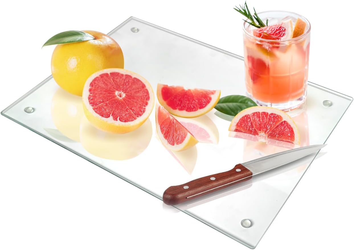 Seelenruhe Tempered Glass Cutting Boards for Kitchen Counter, Clear Cutting Boards for Countertop, Non-Slip, Heat-Resistant, Easy to Clean, Kitchen Decoration, 16x12 & 12x8 2PCS