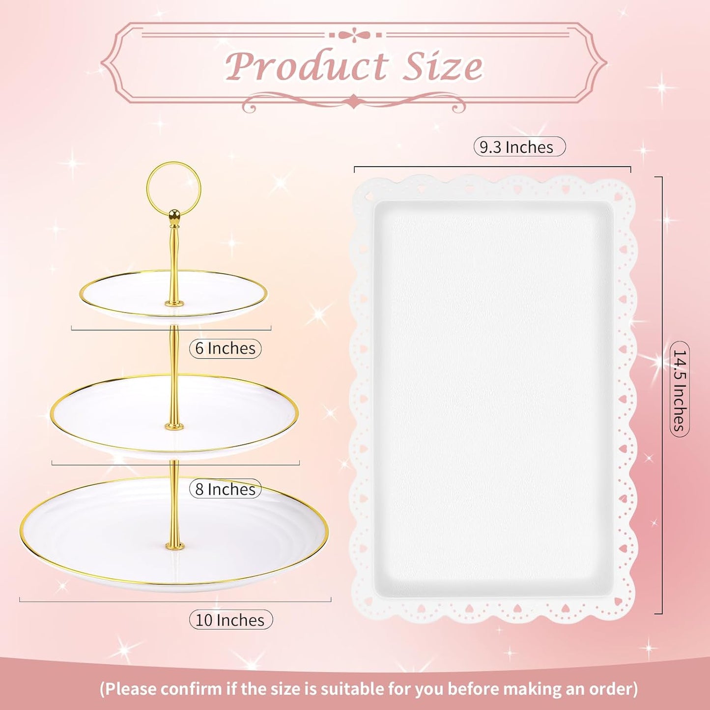 PinCute 5 Pcs Dessert Table Display Set - 2 X Cupcake Stand Holder/Cup Cake Tier Tower & 3 X Serving Tray Combo for Tea Party, Birthday, Baby Shower (Wave Square)