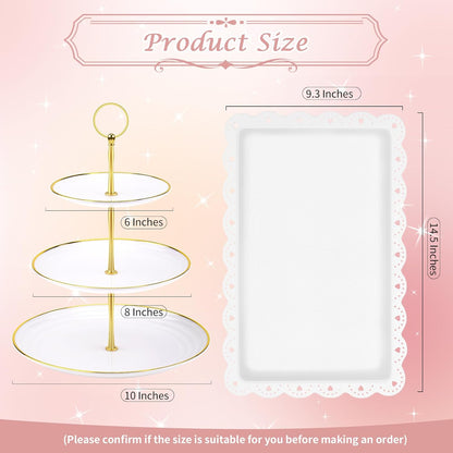 PinCute 5 Pcs Dessert Table Display Set - 2 X Cupcake Stand Holder/Cup Cake Tier Tower & 3 X Serving Tray Combo for Tea Party, Birthday, Baby Shower (Wave Square)