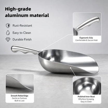Cast Aluminum 5oz Utility Scoop, Round Bottom Multi-Purpose Ice Scooper with Finger Groove Handle,Food Grade Solid Conical Scoop for Ice Maker Flour Cereal Popcorn Pet Food