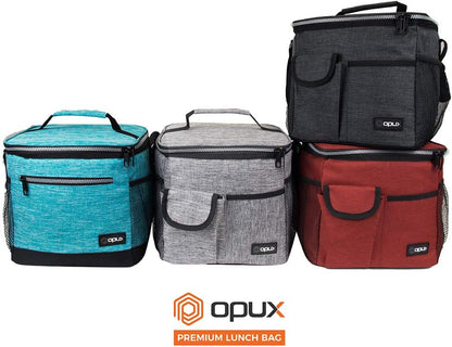 opux Insulated Lunch Bag for Men Women, Leakproof Black Lunch Box for Work, Portable Soft Lunch Cooler Bag with Shoulder Strap, Adult Lunchbox Lunch Pail for Kid Boy Girl School, 14 Can/8L