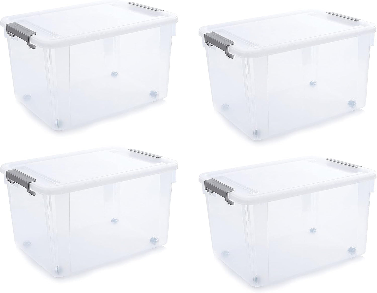 Citylife 32 QT Plastic Storage Bins with Latching Lids Stackable Storage Containers for Organizing Large Clear Storage Box for Garage, Closet, Kitchen, 4 Packs