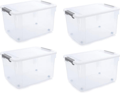 Citylife 32 QT Plastic Storage Bins with Latching Lids Stackable Storage Containers for Organizing Large Clear Storage Box for Garage, Closet, Kitchen, 4 Packs