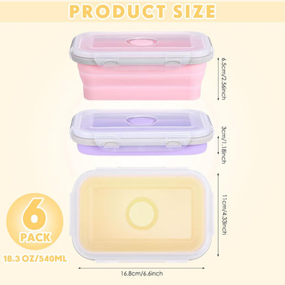 Mifoci 6 Pcs Silicone Containers for Food Collapsible Food Storage Containers with Airtight Lids Stacking Leftover Foods Storage Lunch Box for Freezer Microwave Dishwasher Safe(Morandi,18.6 oz)