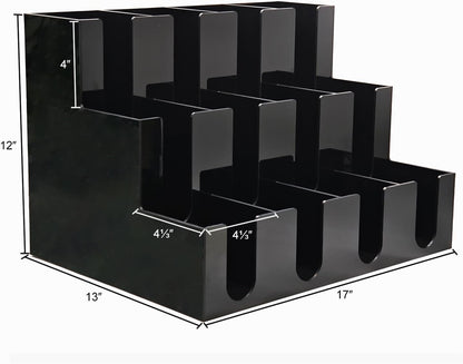 CiaoHER Large Acylic Coffee Cup and Lid Dispenser with 12 Compartments, Counter Top for Coffee Station to Organize Disposable Cups, for Home or Office Use (Black)
