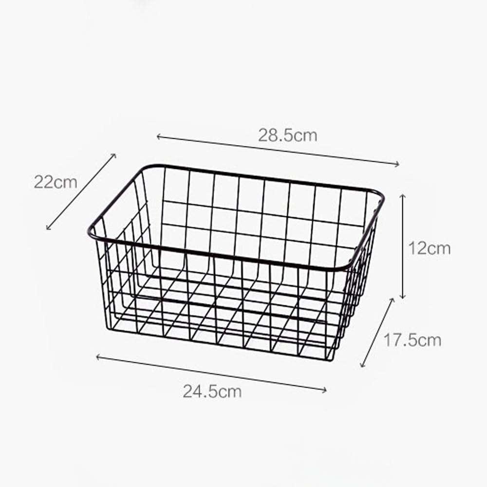 Metal Wire Storage Basket with Handles for Kitchen Food Pantry Papers Home Office Desk Shelf Bathroom Laundry Room Shelf Bedroom Bed Room, 2PCS (Black)