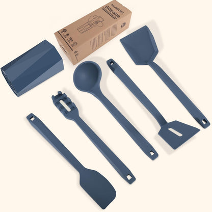Kitchen Silicone Cooking Utensils Set of 6 with Holder, 600F Heat Resistant, BPA Free Cleanup