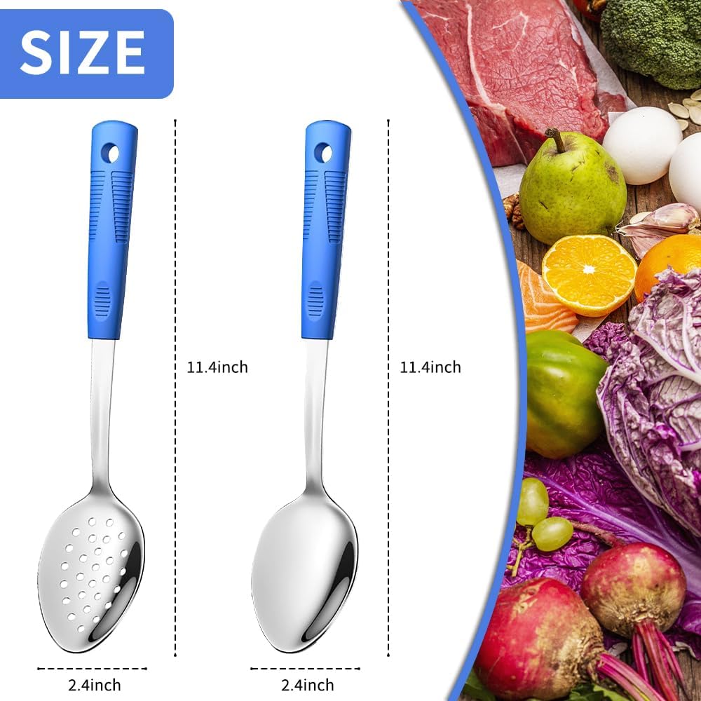 2-Piece Serving Spoons, 11-Inch, Solid & Slotted, Platinum Silicone