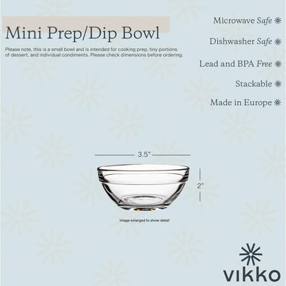 Vikko Small Glass Bowls,3.5 Inch Mise En Place Bowls, Set of 6 Glass Pinch Bowl, Prep Dish For Cooking, Sauce Bowl, Snack, Dessert & Dip