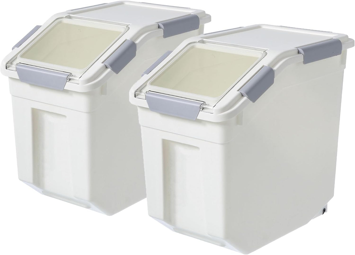 HANAMYA 33 Liter / 50 lbs Rice Storage Container with Measuring Cup, BPA free, For Rice | Grain | Pet Food | Flour, 2 count, White